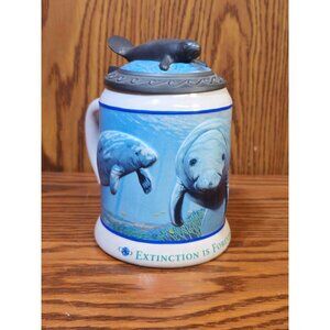 1993 Marine Conservation Series The Manatee Ceramic Beer Stein W/ Pewter Lid Han